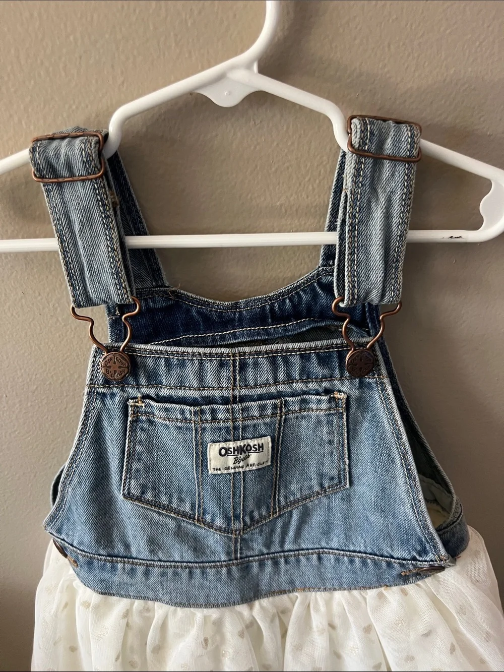 OshKosh B'gosh Blue Denim & Ivory Tulle Overall Dress